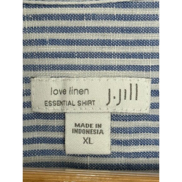 J. Jill Love Linen Essential Shirt Blue Stripe Button Front Women's Top Size XL - Picture 5 of 7